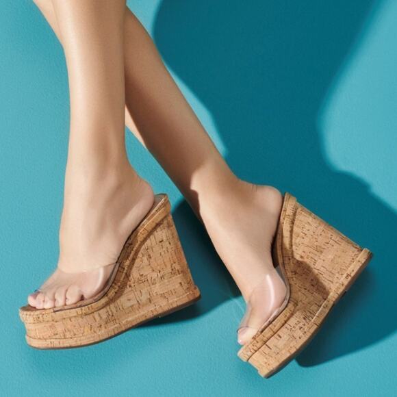 Schutz Women's Lucite Cork Platform Wedge Heels Size 9.5 Boho Resort Vacation - Picture 1 of 8